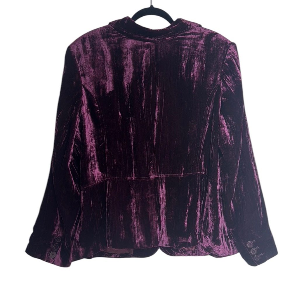 Lane Bryant Burgundy Wine Crushed Velvet Button Front Blazer Boho Office Size 26 - Picture 2 of 9
